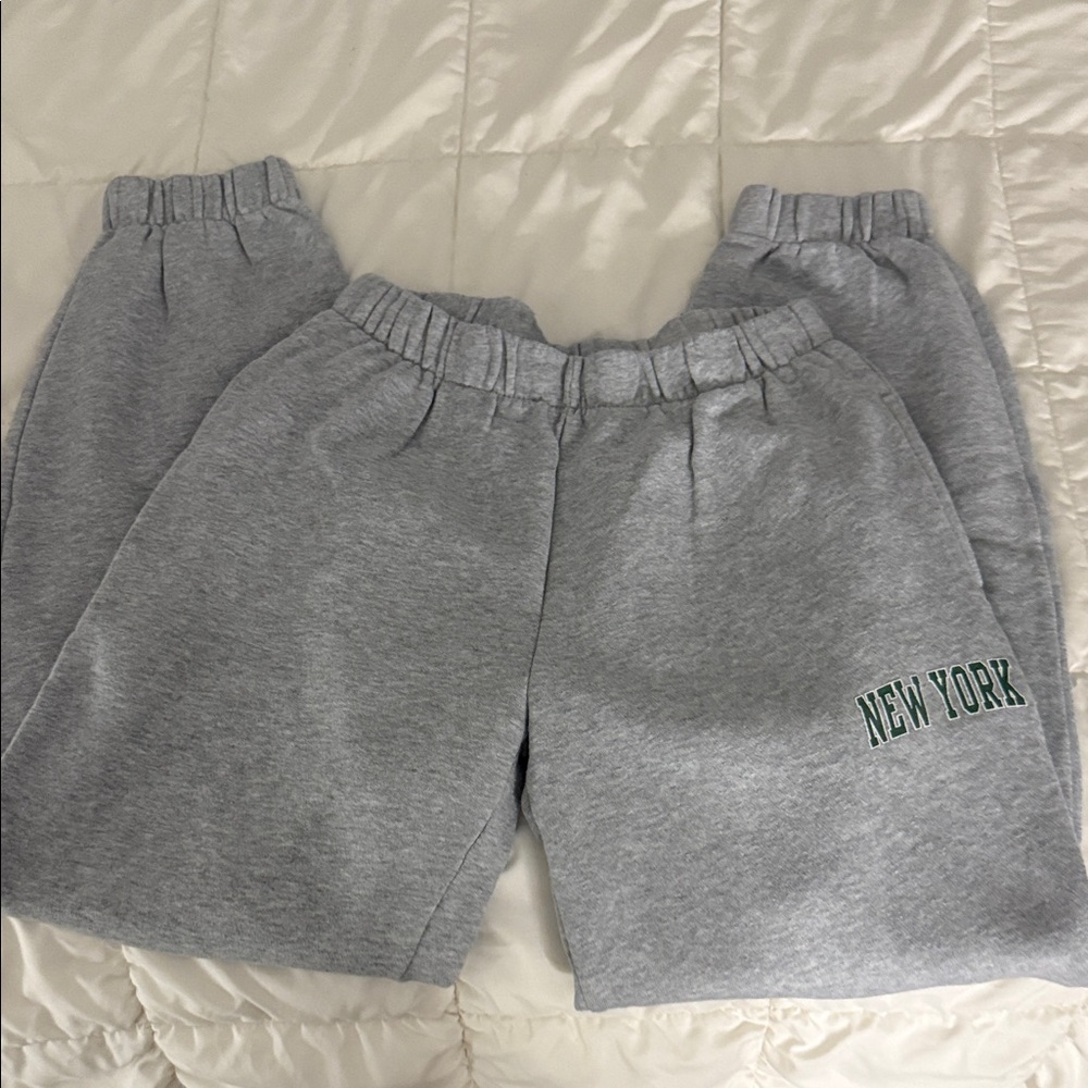 Brandy Melville Gray Track Shorts with Green "New York" Graphic